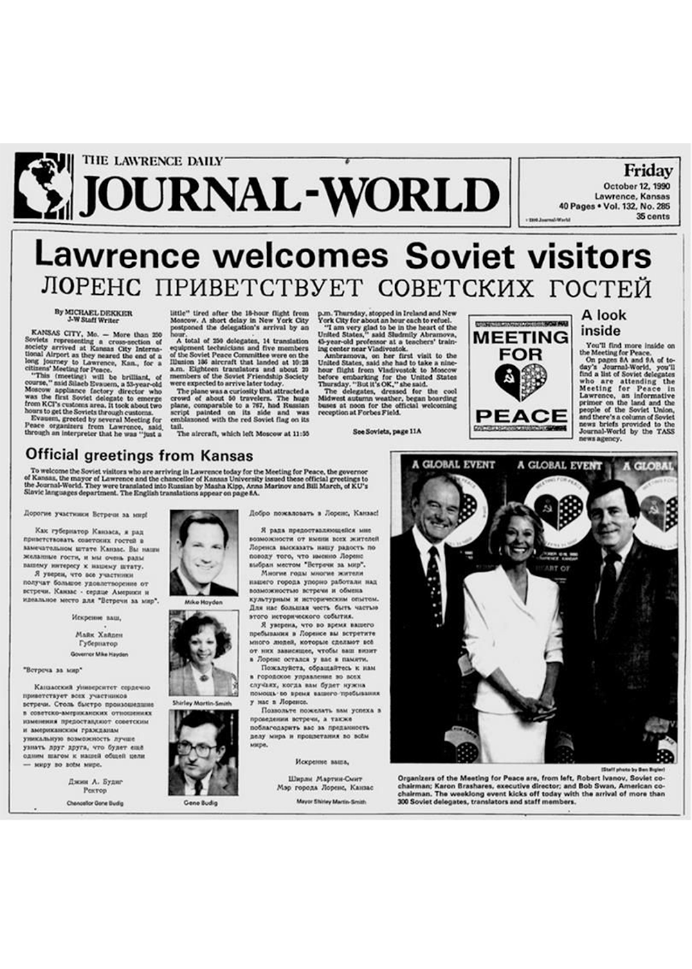 Lawrence Welcomes Soviet Visitors